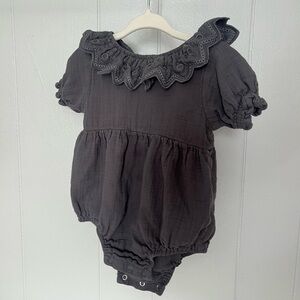 Quincy Mae Charcoal Baby Romper with Ruffles